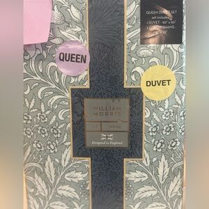 WILLIAM MORRIS England QUEEN Cotton Percale Garden Tonal Seafoam Duvet Cover Set